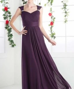 Formal Gowns Cinderella Divine - 3831 Empire Waist Cutout Back Flowy A-Line Gown