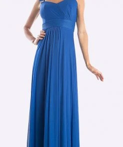 Formal Gowns Cinderella Divine - 3831 Empire Waist Cutout Back Flowy A-Line Gown