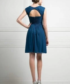 Cocktail Dresses Cinderella Divine - 3832 Wide Strap Keyhole Back Ruched Cocktail Dress