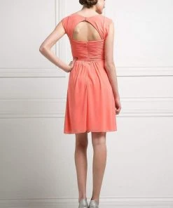 Cocktail Dresses Cinderella Divine - 3832 Wide Strap Keyhole Back Ruched Cocktail Dress