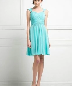 Cocktail Dresses Cinderella Divine - 3832 Wide Strap Keyhole Back Ruched Cocktail Dress