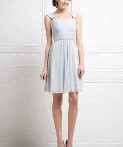 Cocktail Dresses Cinderella Divine - 3832 Wide Strap Keyhole Back Ruched Cocktail Dress