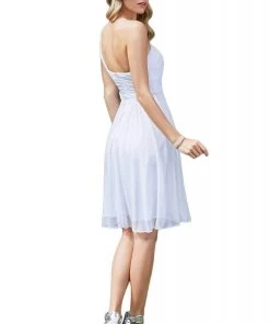 Cinderella Divine - 3909 One Shoulder Knee-Length A-Line Chiffon Dress