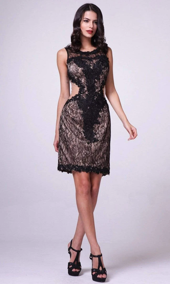 Cinderella Divine - 390S Sheer Cutout Lace Appliqued Sheath Dress Cocktail Dresses 5 Cinderella Divine - 390S Sheer Cutout Lace Appliqued Sheath Dress Cocktail Dresses