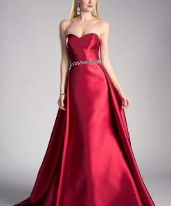 Cinderella Divine - 455 Beaded Belt Strapless Silk Gown With Overskirt Formal Gowns