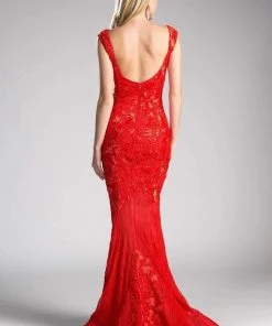 Formal Gowns Cinderella Divine - 5029 Cap Sleeve Bateau Neck Lace Mermaid Evening Gown 5 Formal Gowns Cinderella Divine - 5029 Cap Sleeve Bateau Neck Lace Mermaid Evening Gown