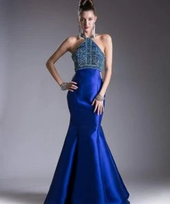 Cinderella Divine - 61894 Bead Embellished Halter Mermaid Gown Formal Gowns