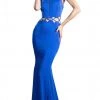 Formal Gowns Cinderella Divine - 6485 Plunging Notched Lace-Up Cutout Long Gown