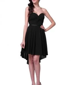 Cocktail Dresses Cinderella Divine - 7456 Strapless Chiffon Short High-Low Hem Dress