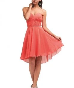 Cocktail Dresses Cinderella Divine - 7456 Strapless Chiffon Short High-Low Hem Dress