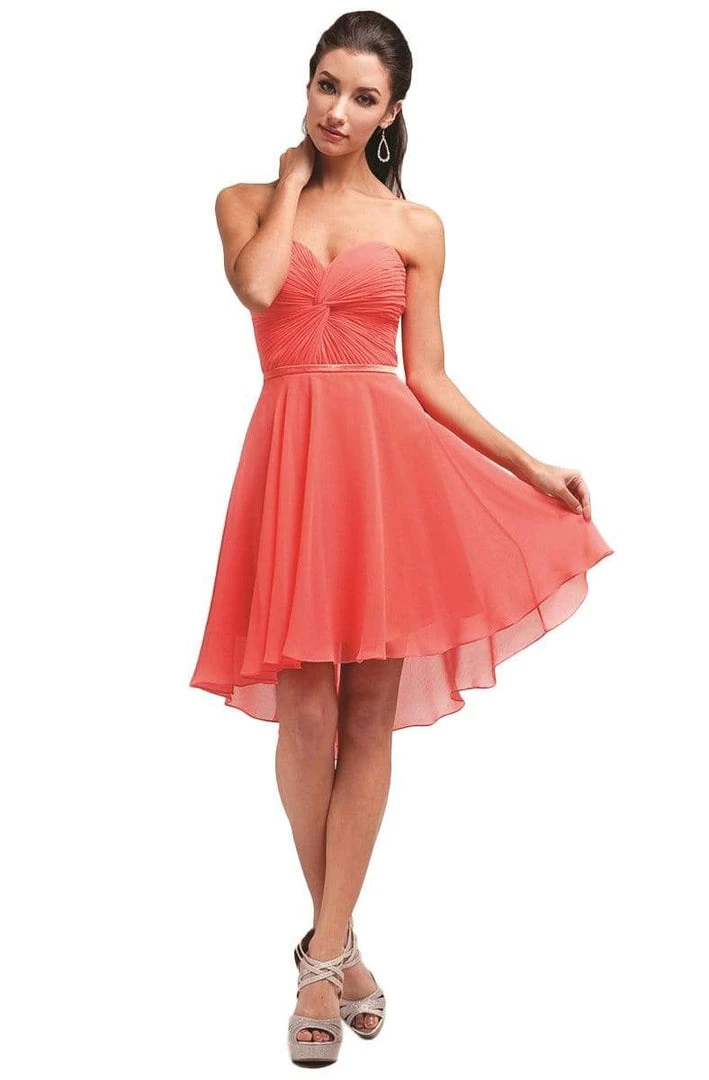Cocktail Dresses Cinderella Divine - 7456 Strapless Chiffon Short High-Low Hem Dress 4 Cocktail Dresses Cinderella Divine - 7456 Strapless Chiffon Short High-Low Hem Dress