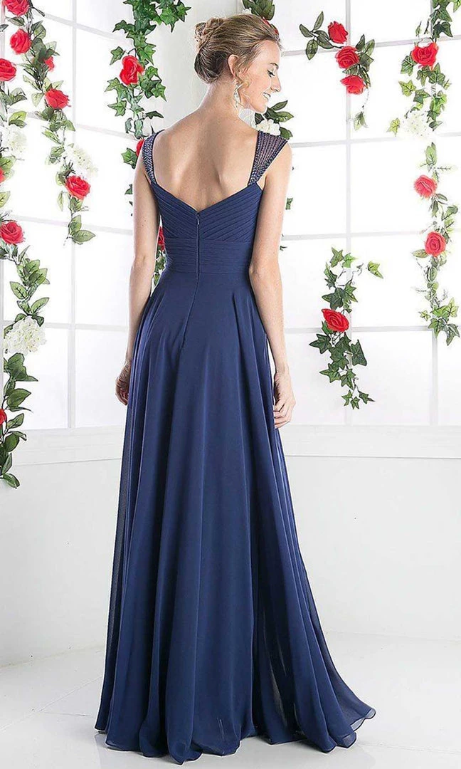 Cinderella Divine - 7461 Beaded Strap Pleated A-Line Chiffon Gown Formal Gowns 9 Cinderella Divine - 7461 Beaded Strap Pleated A-Line Chiffon Gown Formal Gowns