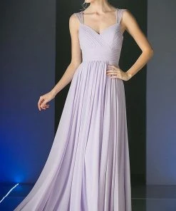 Cinderella Divine - 7461 Beaded Strap Pleated A-Line Chiffon Gown Formal Gowns 14 Cinderella Divine - 7461 Beaded Strap Pleated A-Line Chiffon Gown Formal Gowns