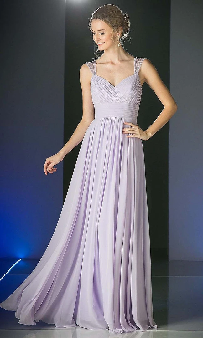 Cinderella Divine - 7461 Beaded Strap Pleated A-Line Chiffon Gown Formal Gowns 7 Cinderella Divine - 7461 Beaded Strap Pleated A-Line Chiffon Gown Formal Gowns
