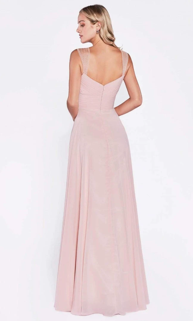 Cinderella Divine - 7461 Beaded Strap Pleated A-Line Chiffon Gown Formal Gowns 4 Cinderella Divine - 7461 Beaded Strap Pleated A-Line Chiffon Gown Formal Gowns