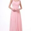 Cinderella Divine - 7461 Beaded Strap Pleated A-Line Chiffon Gown Formal Gowns
