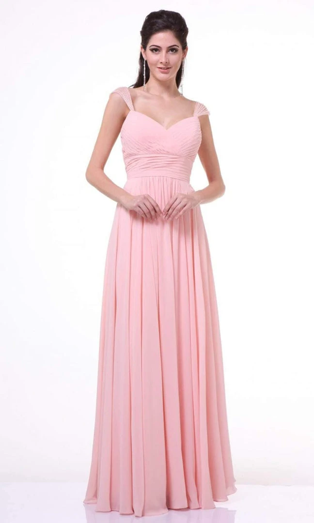 Cinderella Divine - 7461 Beaded Strap Pleated A-Line Chiffon Gown Formal Gowns 3 Cinderella Divine - 7461 Beaded Strap Pleated A-Line Chiffon Gown Formal Gowns