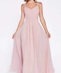 Cinderella Divine - 7461 Beaded Strap Pleated A-Line Chiffon Gown Formal Gowns 12 Cinderella Divine - 7461 Beaded Strap Pleated A-Line Chiffon Gown Formal Gowns