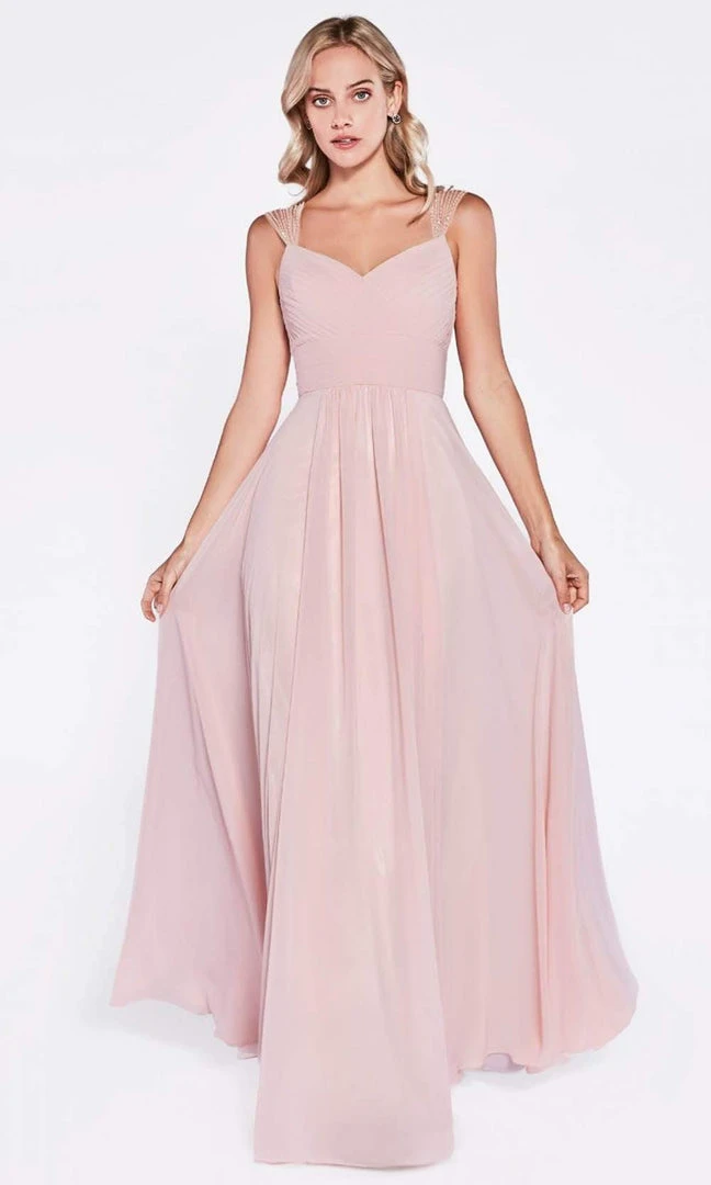 Cinderella Divine - 7461 Beaded Strap Pleated A-Line Chiffon Gown Formal Gowns 5 Cinderella Divine - 7461 Beaded Strap Pleated A-Line Chiffon Gown Formal Gowns