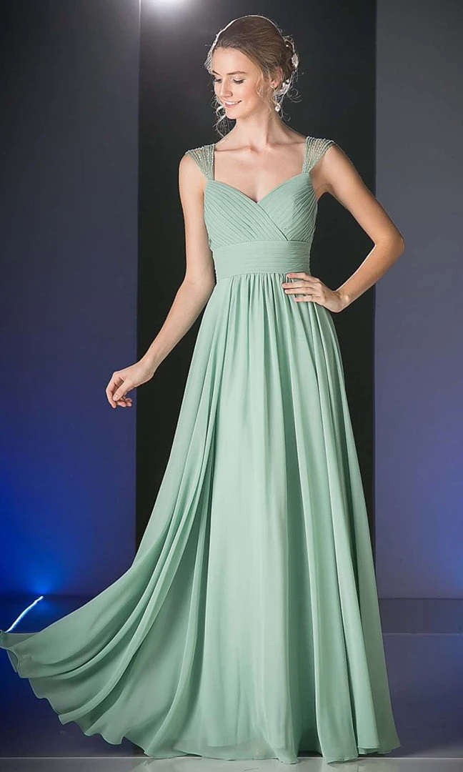 Cinderella Divine - 7461 Beaded Strap Pleated A-Line Chiffon Gown Formal Gowns 10 Cinderella Divine - 7461 Beaded Strap Pleated A-Line Chiffon Gown Formal Gowns