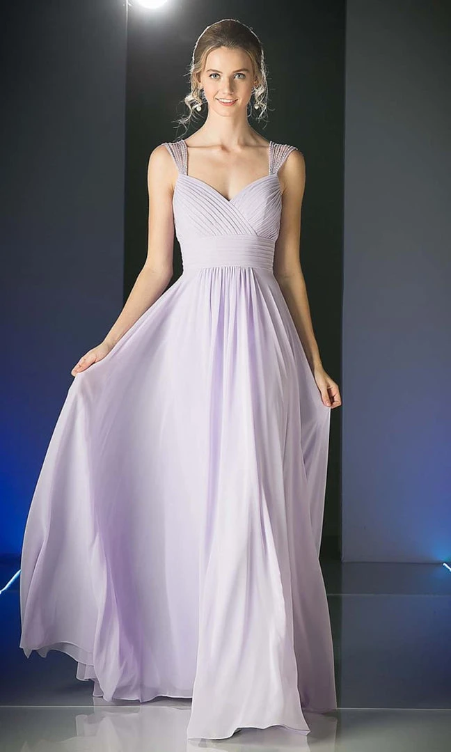Cinderella Divine - 7461 Beaded Strap Pleated A-Line Chiffon Gown Formal Gowns 6 Cinderella Divine - 7461 Beaded Strap Pleated A-Line Chiffon Gown Formal Gowns