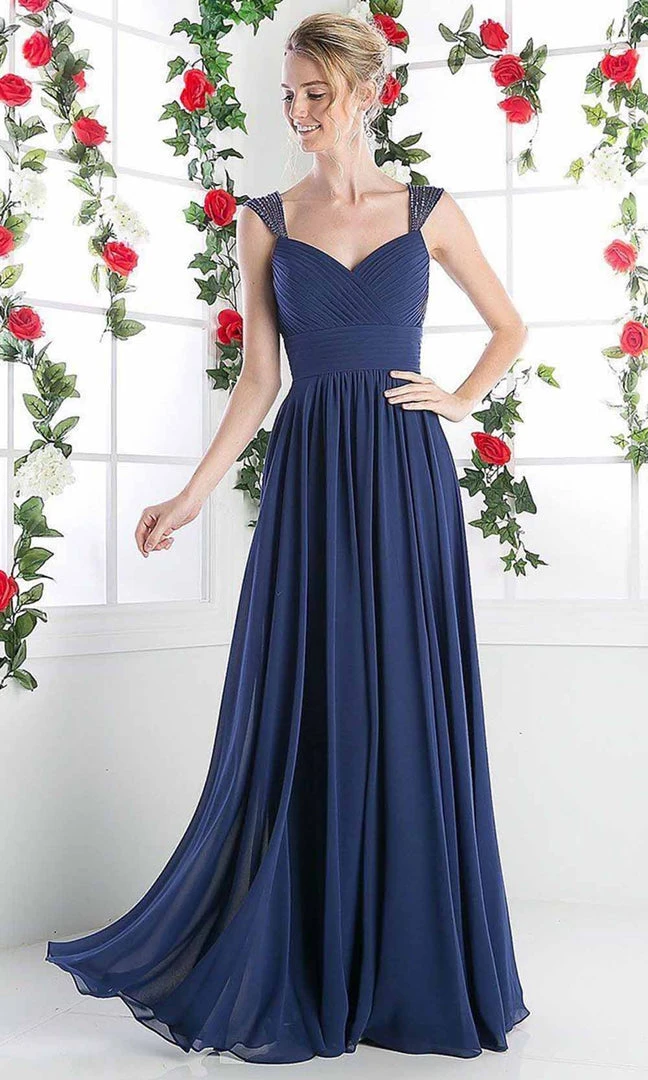 Cinderella Divine - 7461 Beaded Strap Pleated A-Line Chiffon Gown Formal Gowns 8 Cinderella Divine - 7461 Beaded Strap Pleated A-Line Chiffon Gown Formal Gowns