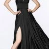 Cinderella Divine - 7469 Sleeveless V Neck Flowing Satin Gown 1 Cinderella Divine - 7469 Sleeveless V Neck Flowing Satin Gown