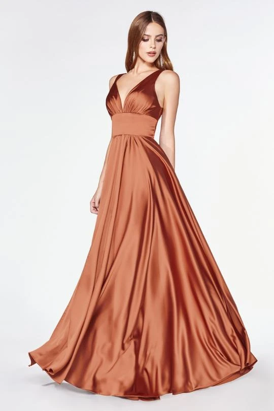 Cinderella Divine - 7469 Sleeveless V Neck High Slit Satin Gown 4 Cinderella Divine - 7469 Sleeveless V Neck High Slit Satin Gown