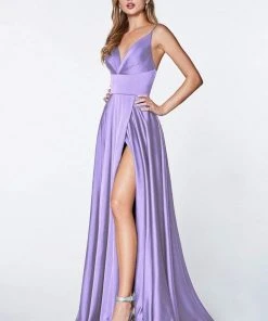 Cinderella Divine - 7472 Spaghetti Straps V Neck Wrap Satin Gown 30 Cinderella Divine - 7472 Spaghetti Straps V Neck Wrap Satin Gown