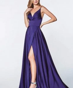 Cinderella Divine - 7472 Spaghetti Straps V Neck Wrap Satin Gown 35 Cinderella Divine - 7472 Spaghetti Straps V Neck Wrap Satin Gown