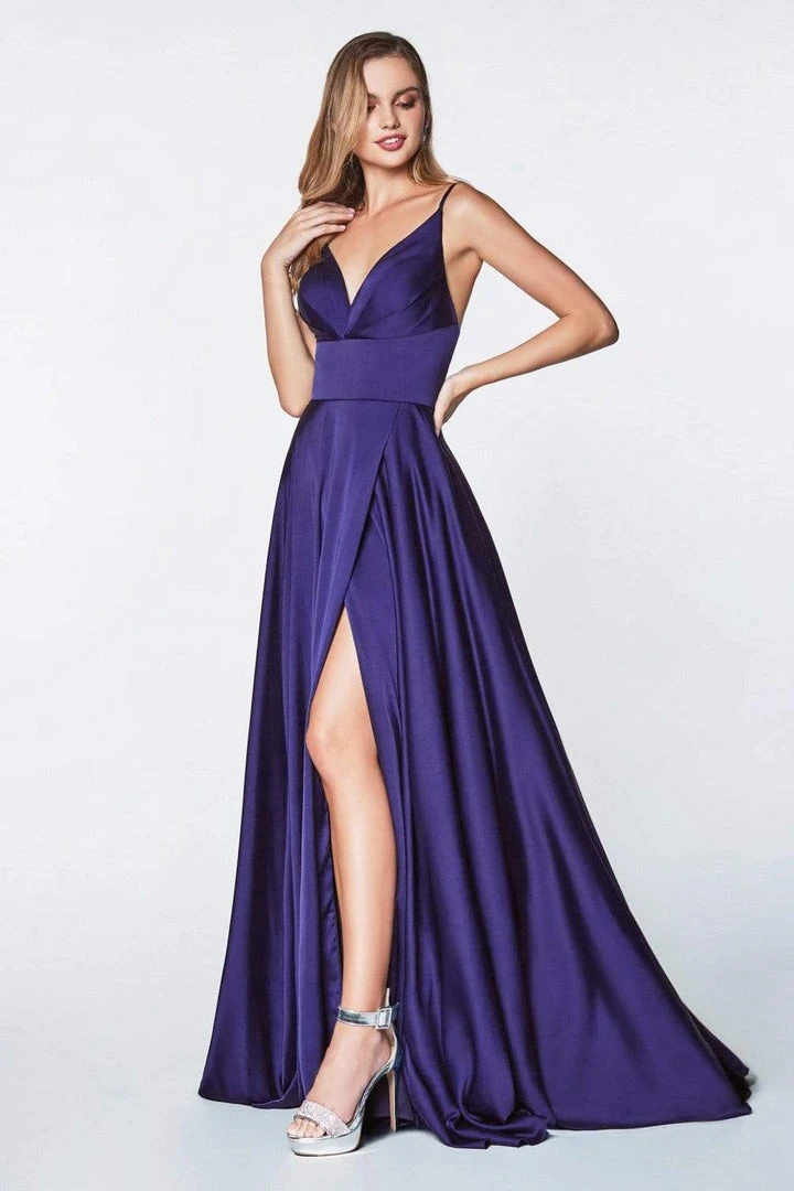 Cinderella Divine - 7472 Spaghetti Straps V Neck Wrap Satin Gown 16 Cinderella Divine - 7472 Spaghetti Straps V Neck Wrap Satin Gown
