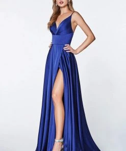 Cinderella Divine - 7472 Spaghetti Straps V Neck Wrap Satin Gown 40 Cinderella Divine - 7472 Spaghetti Straps V Neck Wrap Satin Gown