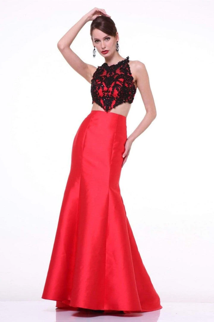 Cinderella Divine - 7640 Beaded Lace Halter Neck Satin Trumpet Dress 5 Cinderella Divine - 7640 Beaded Lace Halter Neck Satin Trumpet Dress