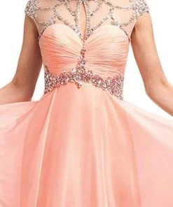 Cinderella Divine - 7959 Sheer Embellished Ruched High Neck Evening Dress Formal Gowns