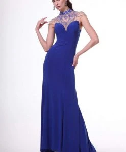 Formal Gowns Cinderella Divine - 8105 Beaded High Neck Stretch Knit Sheath Dress 8 Formal Gowns Cinderella Divine - 8105 Beaded High Neck Stretch Knit Sheath Dress