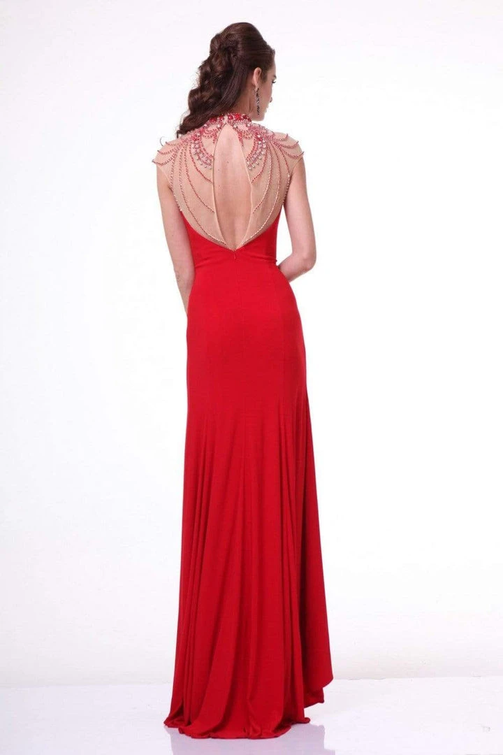 Formal Gowns Cinderella Divine - 8105 Beaded High Neck Stretch Knit Sheath Dress 4 Formal Gowns Cinderella Divine - 8105 Beaded High Neck Stretch Knit Sheath Dress