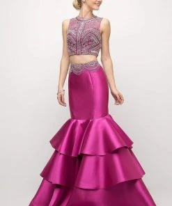 Cinderella Divine - 83903 Two Piece Beaded Tiered Mermaid Dress