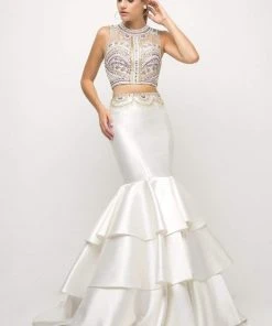 Cinderella Divine - 83903 Two Piece Beaded Tiered Mermaid Dress