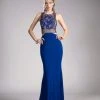 Formal Gowns Cinderella Divine - 84001 Sequined Floral Illusion Banded Trumpet Gown