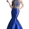 Formal Gowns Cinderella Divine - 84016 Two-Piece Beaded High Halter Mermaid Gown