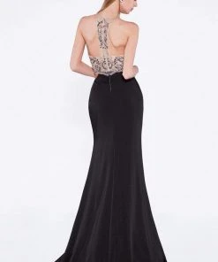 Cinderella Divine - 84174 Beaded Halter Sheath Dress Formal Gowns
