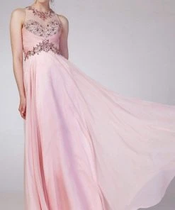 Cinderella Divine - 8773 Rhinestone Embellished A-Line Dress Formal Gowns