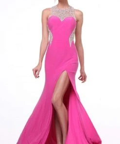 Formal Gowns Cinderella Divine - 8780 Beaded Illusion Jewel Sheath Dress