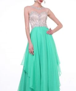 Cinderella Divine - 8791 Embellished Tiered A-Line Gown