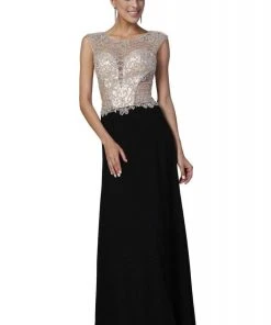 Cinderella Divine - 8907 Beaded Scoop Neck Sheath Dress Formal Gowns