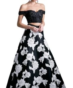 Cinderella Divine - 8945 Beaded Lace Bodice Floral A-Line Gown Formal Gowns 8 Cinderella Divine - 8945 Beaded Lace Bodice Floral A-Line Gown Formal Gowns