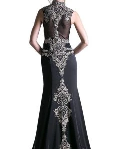 Cinderella Divine - 8946 Embroidered Queen Anne Neck Sheath Dress Formal Gowns 14 Cinderella Divine - 8946 Embroidered Queen Anne Neck Sheath Dress Formal Gowns