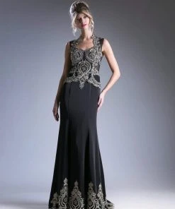Cinderella Divine - 8946 Embroidered Queen Anne Neck Sheath Dress Formal Gowns 12 Cinderella Divine - 8946 Embroidered Queen Anne Neck Sheath Dress Formal Gowns