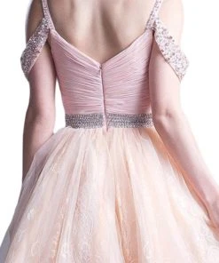 Cinderella Divine - 8947 Twist Front Beaded Lace Dress Formal Gowns