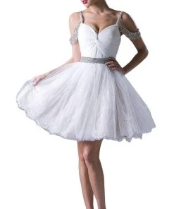 Cinderella Divine - 8947 Twist Front Beaded Lace Dress Formal Gowns